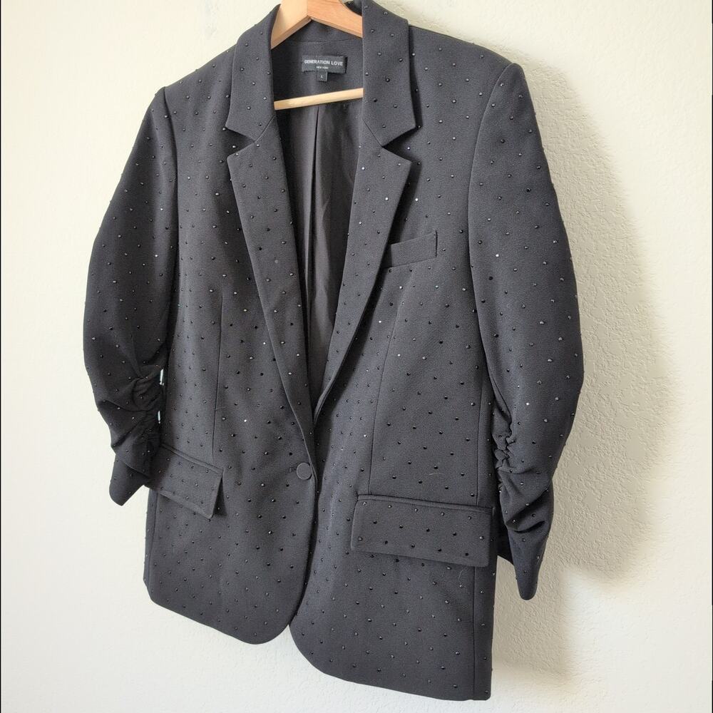 Generation Love Womens Crystal Rhinestone Blazer Jacket Large Black Holiday $595 - Picture 7 of 8